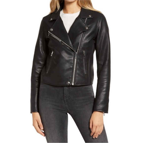 Blank NYC Faux leather moto jacket with removable fur trim Sz M - Picture 2 of 7